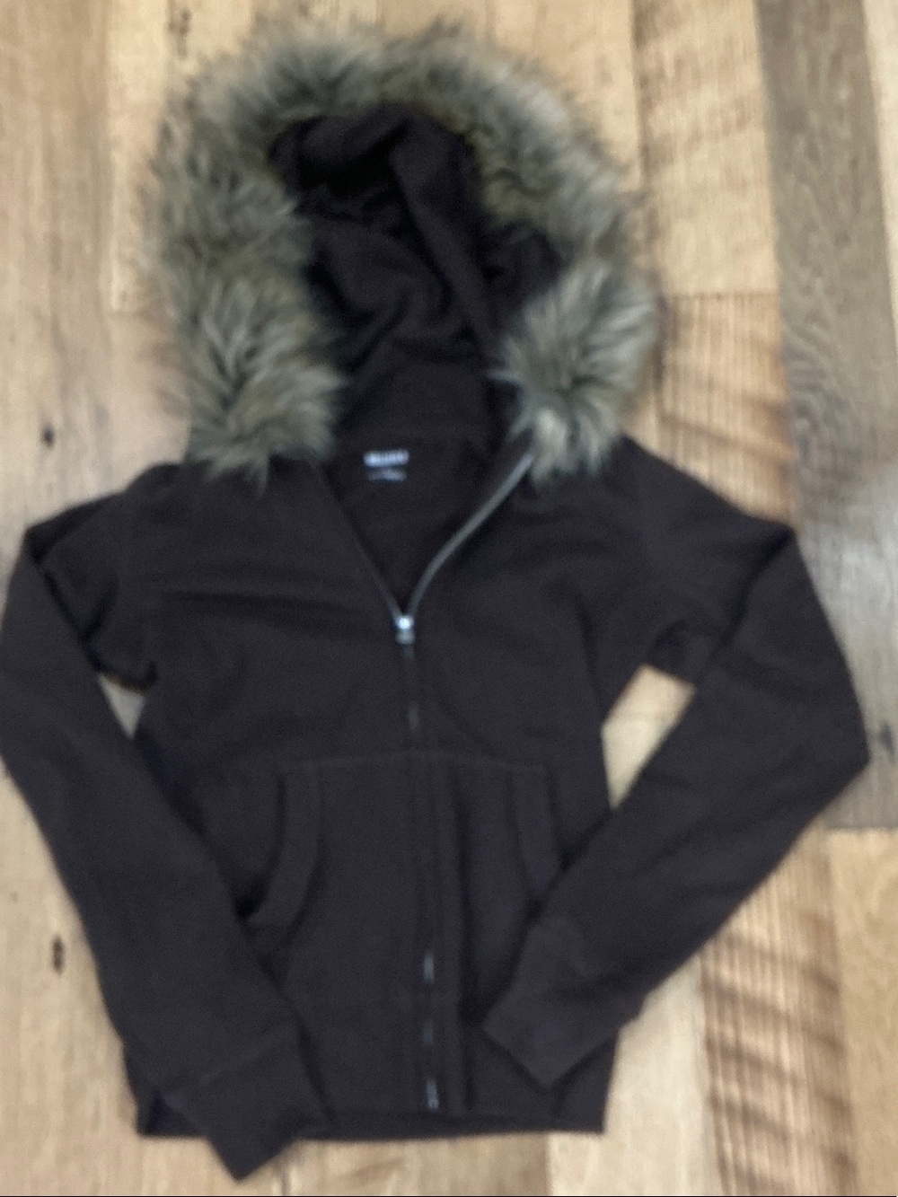 Hollister Brown Hooded Bomber Jacket with Faux Fur Trim